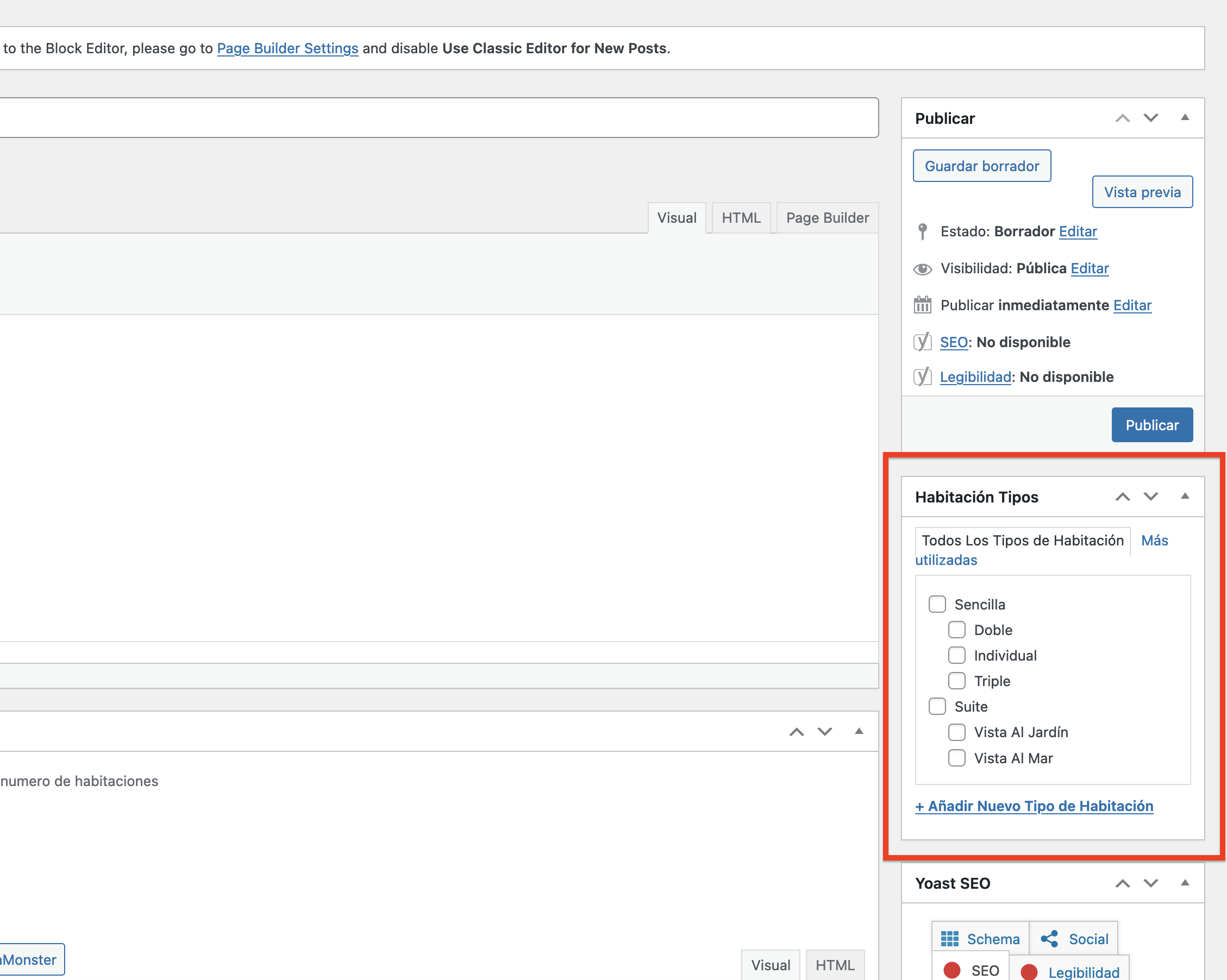 Habitaciones -> Añadir Nueva Habitación -> Sección: Habitación Tipos